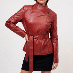 Jaqueta de Couro assimétrica vermelha