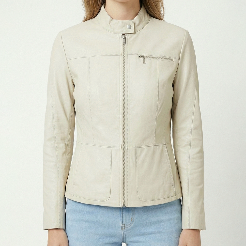 Jaqueta de couro creme